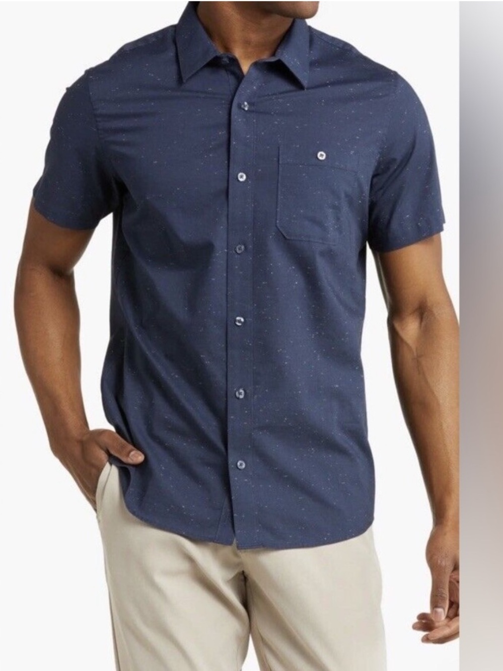 Travis Mathew Studebaker Men’s Small Blue Nights Speckled Button Up Shirt NEW